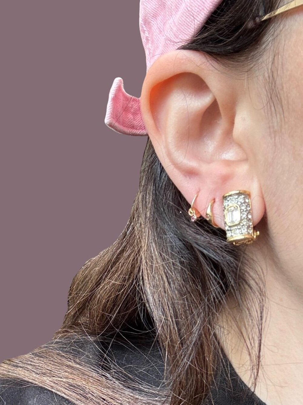 Vtg Domed Baguette Rhinestone Studded Clip-Ons